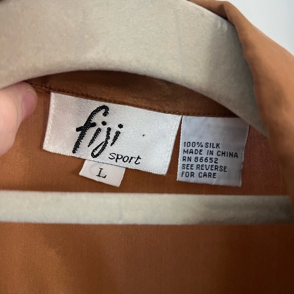 Vintage 100% Silk Fringe Western Shirt – Brown Cowboy Boho Top Size S Fiji Sport - Picture 5 of 7